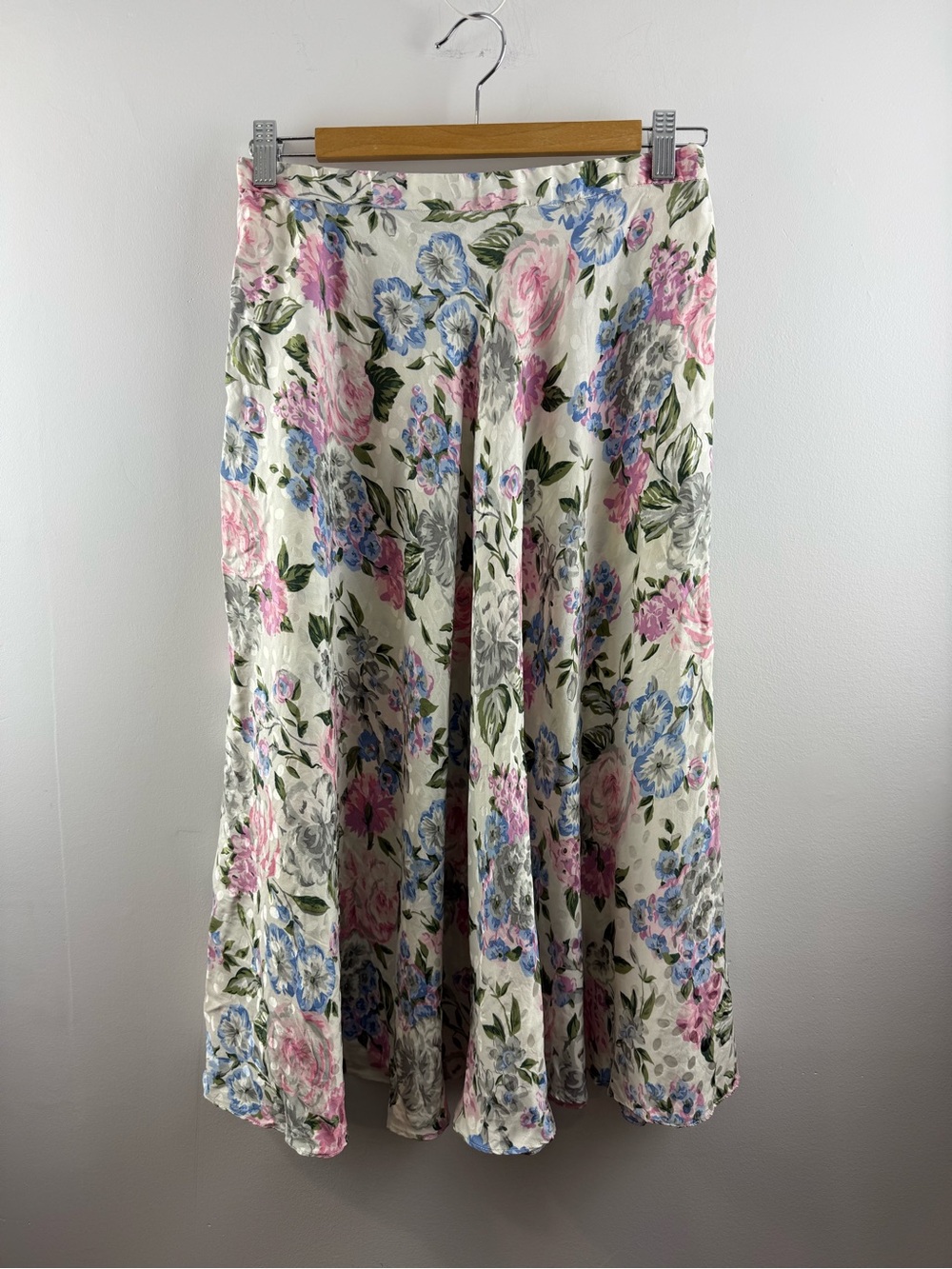 Vintage 100% Silk Floral Midi Skirt Maggy London Size 12 Fits Medium 28
